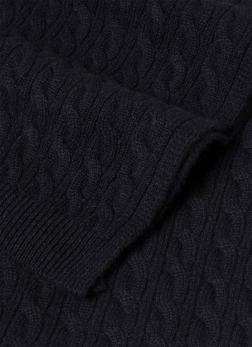 Men's Cashmere Cable Scarf in Navy