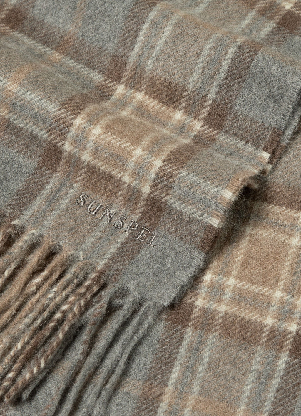 Men's Cashmere Scarf in Sandstone Check