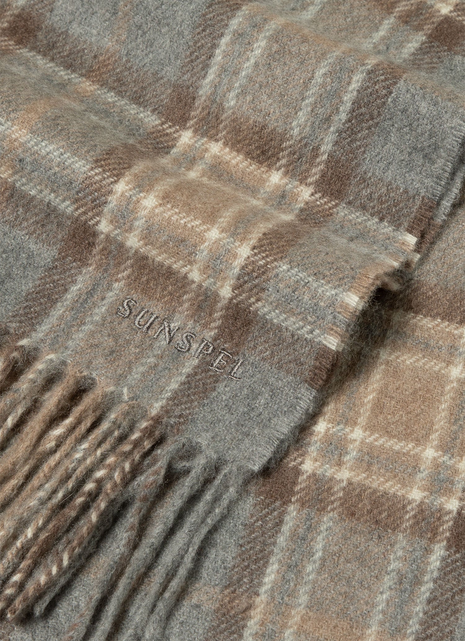 Men's Cashmere Scarf in Sandstone Check