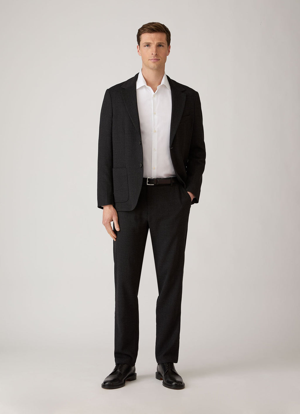 Men's Textured Wool Blazer in Dark Charcoal Melange