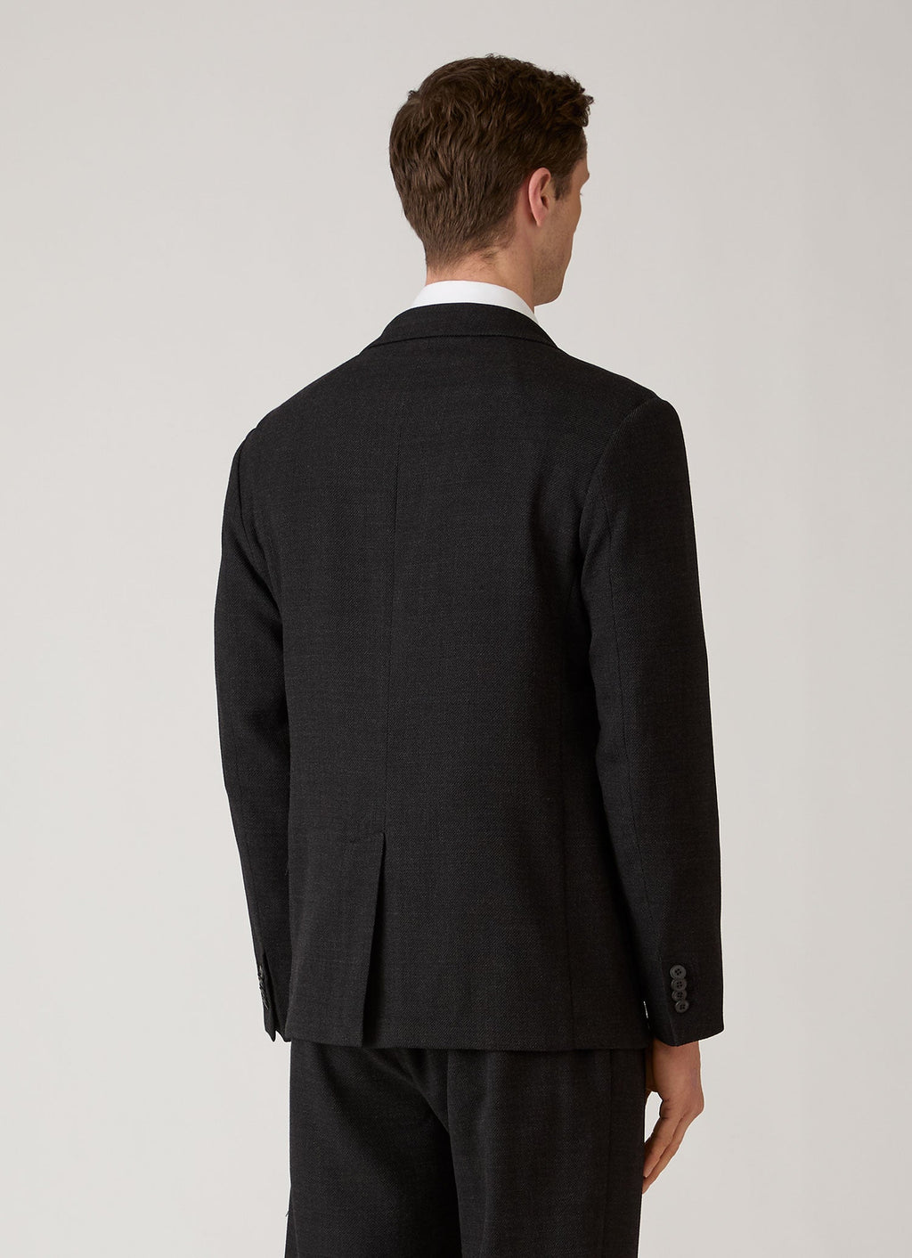 Men's Textured Wool Blazer in Dark Charcoal Melange