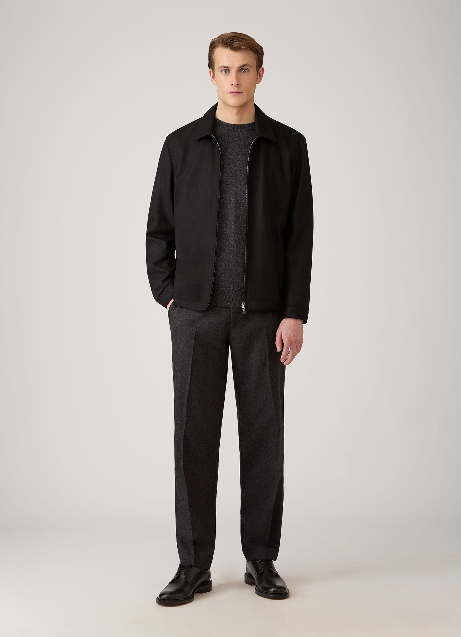 Men's Boiled Wool Harrington Jacket in Black