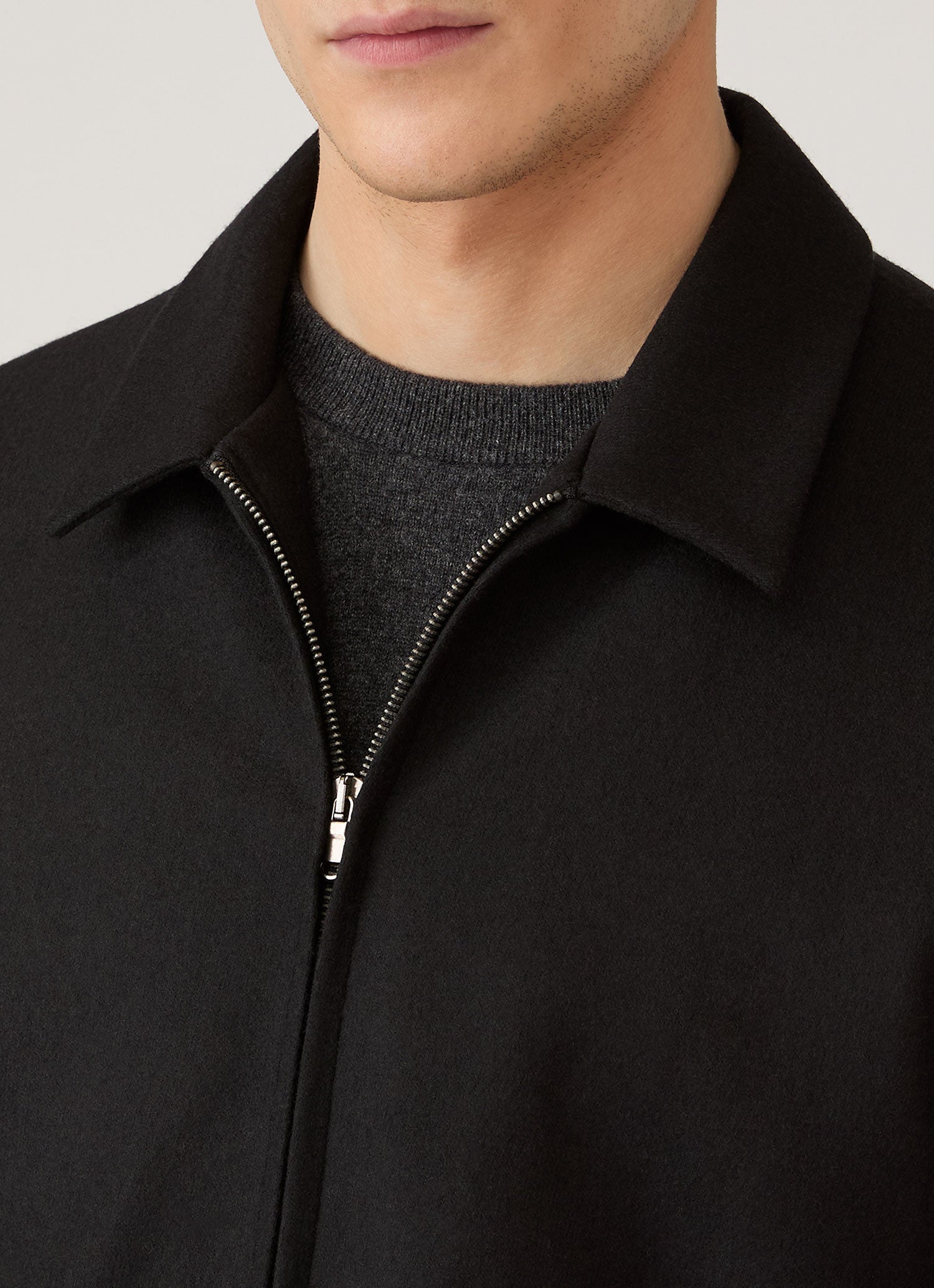 Men's Boiled Wool Harrington Jacket in Black