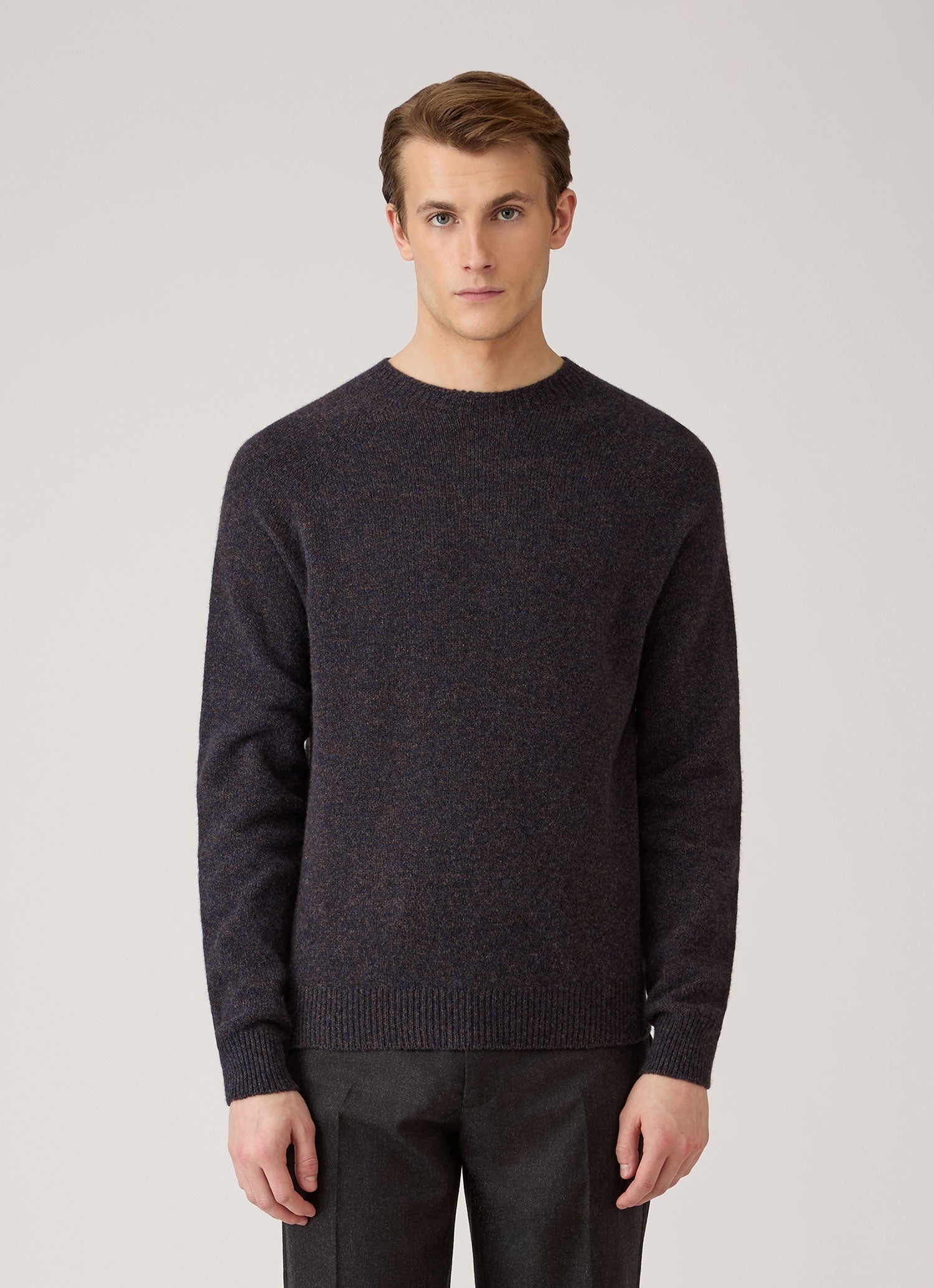Men's Lambswool Crew Neck Jumper in Midnight Navy Twist