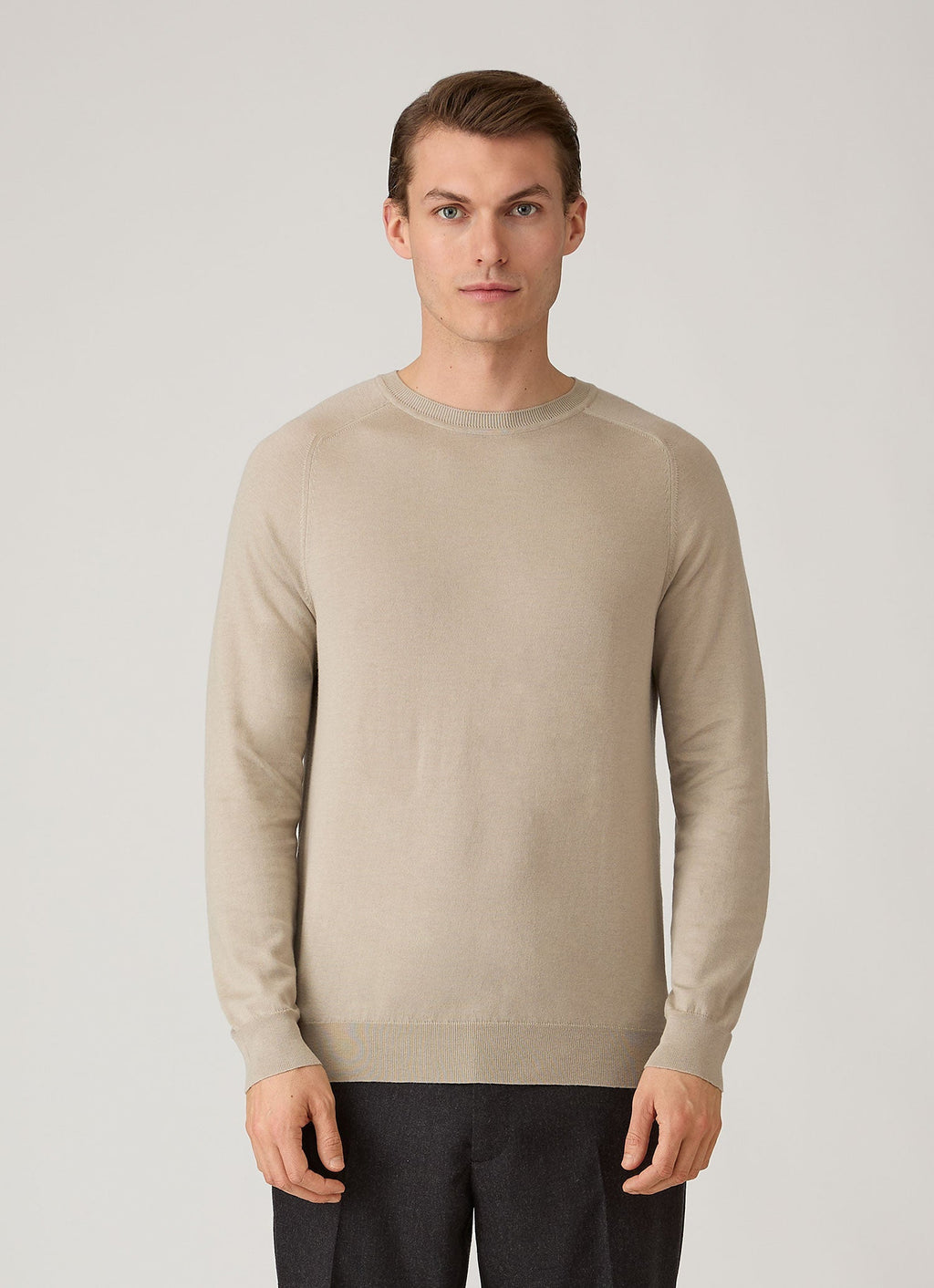 Men's Sea Island Cashmere Crew Neck Jumper in Stone