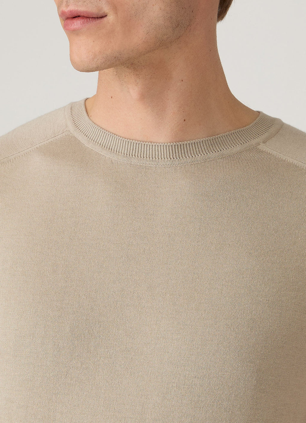 Men's Sea Island Cashmere Crew Neck Jumper in Stone