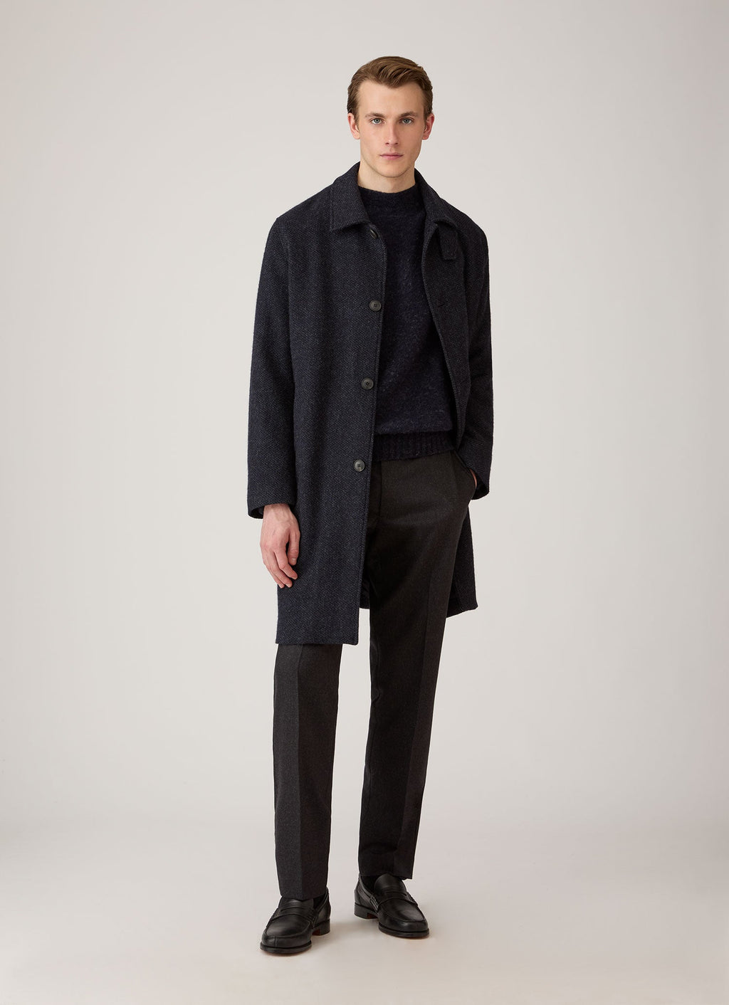Men's Shetland Crew Neck Jumper in Dark Navy Mouline