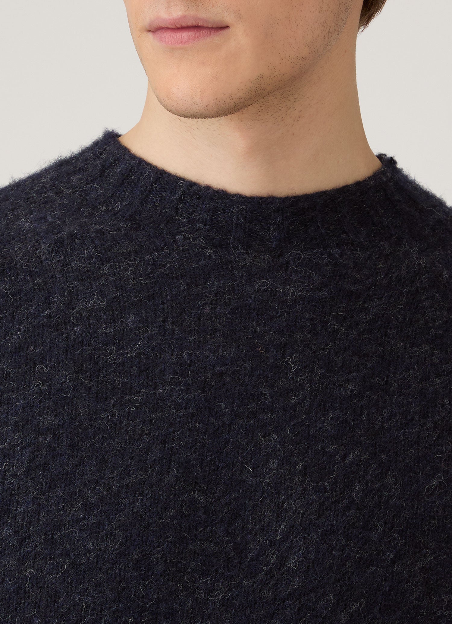 Men's Shetland Crew Neck Jumper in Dark Navy Mouline