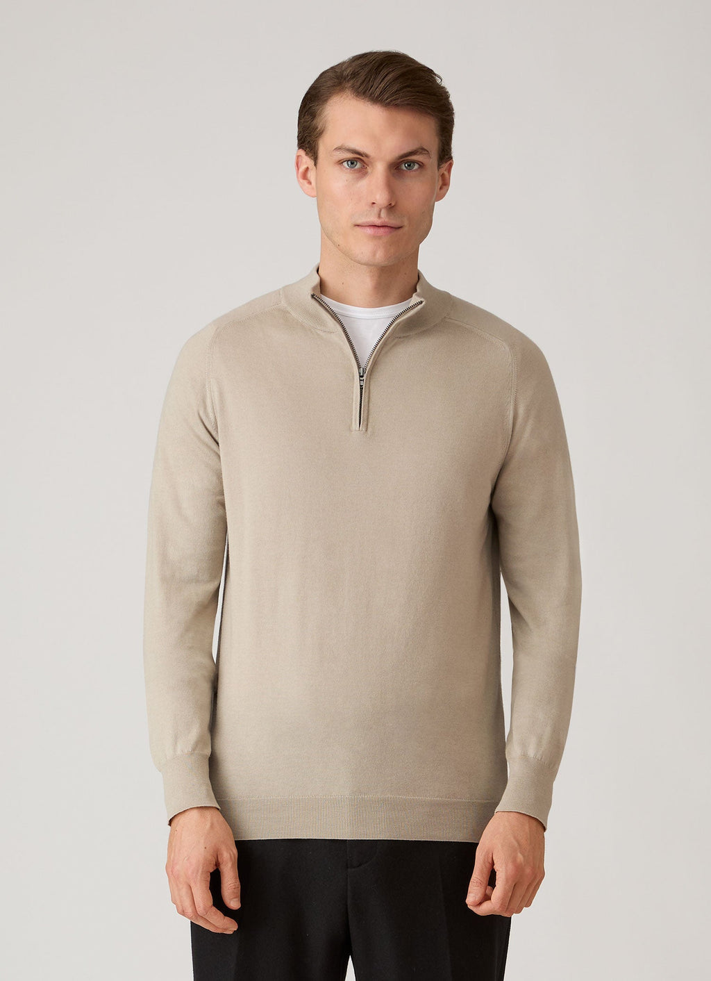 Men's Sea Island Cashmere Half Zip in Stone