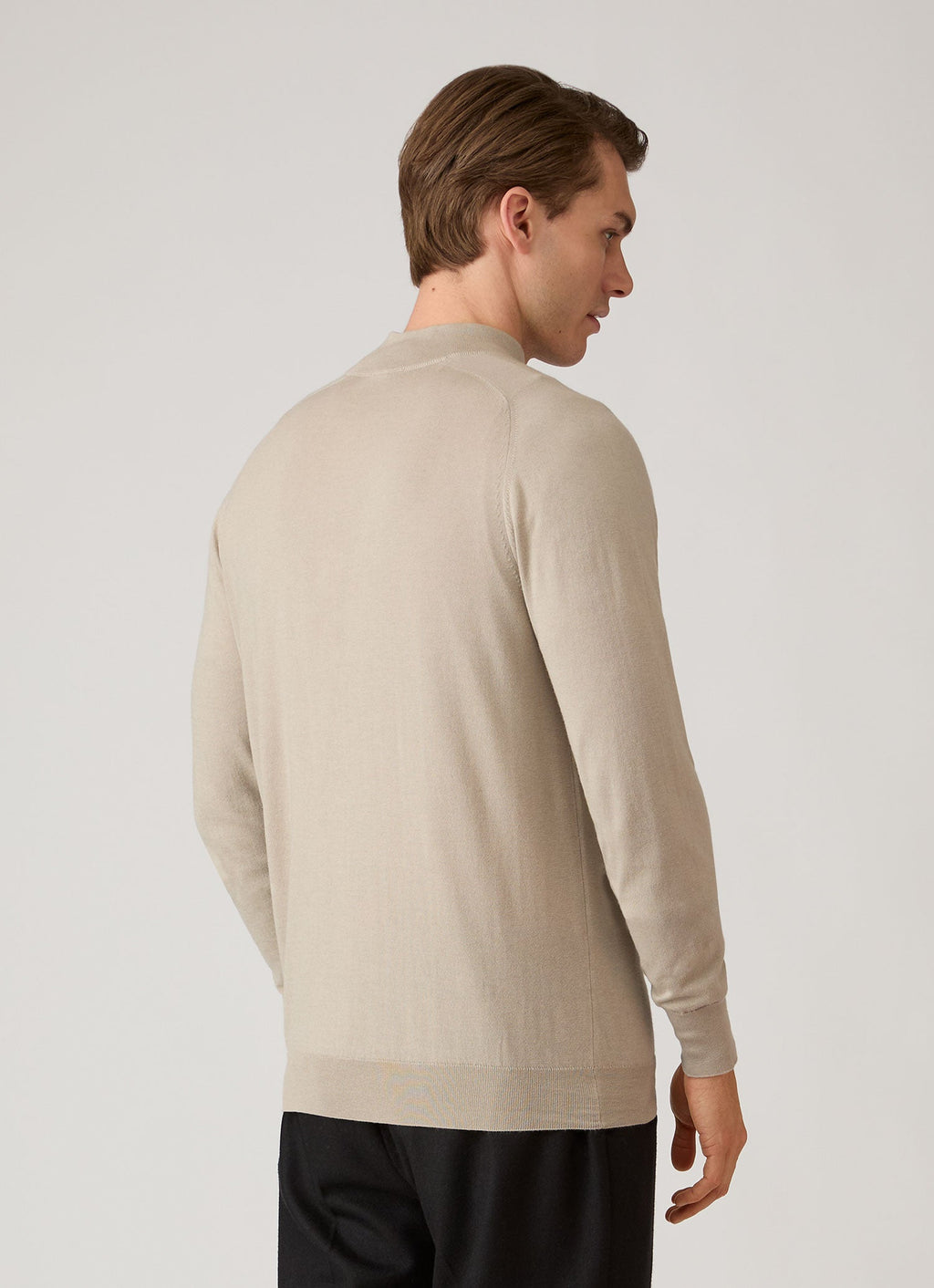 Men's Sea Island Cashmere Half Zip in Stone