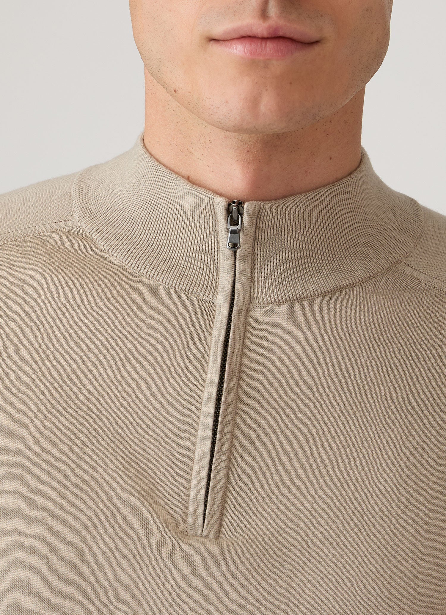 Men's Sea Island Cashmere Half Zip in Stone