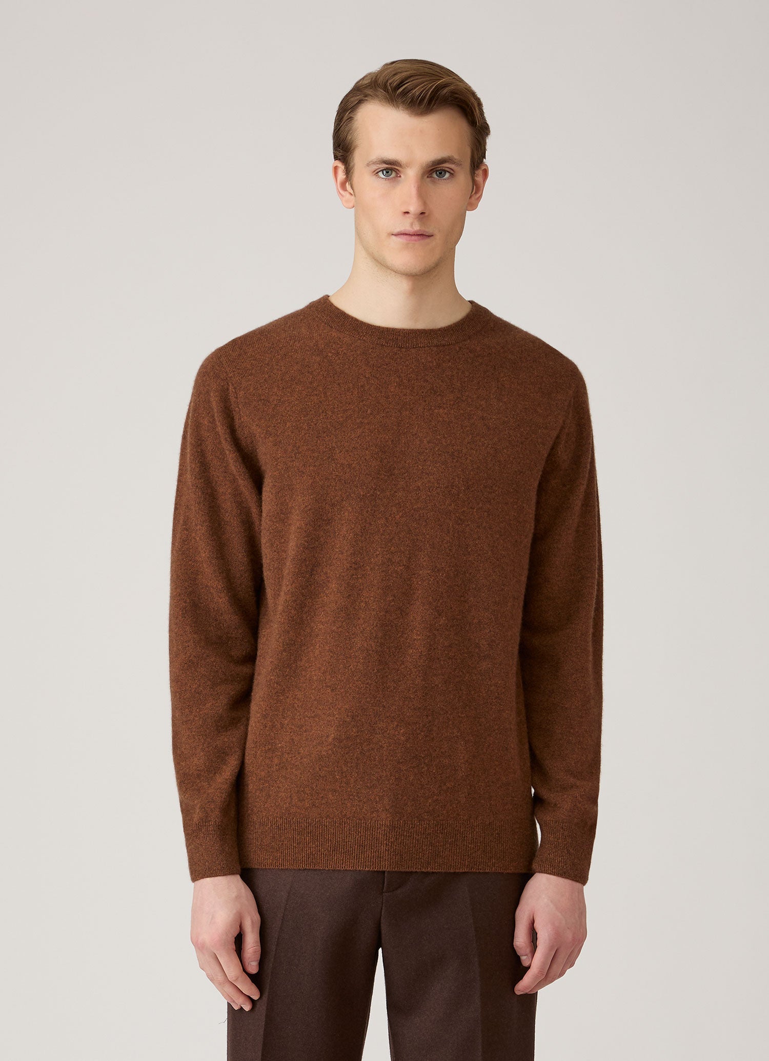 Men's Cashmere Crew Neck Jumper in Chestnut Melange