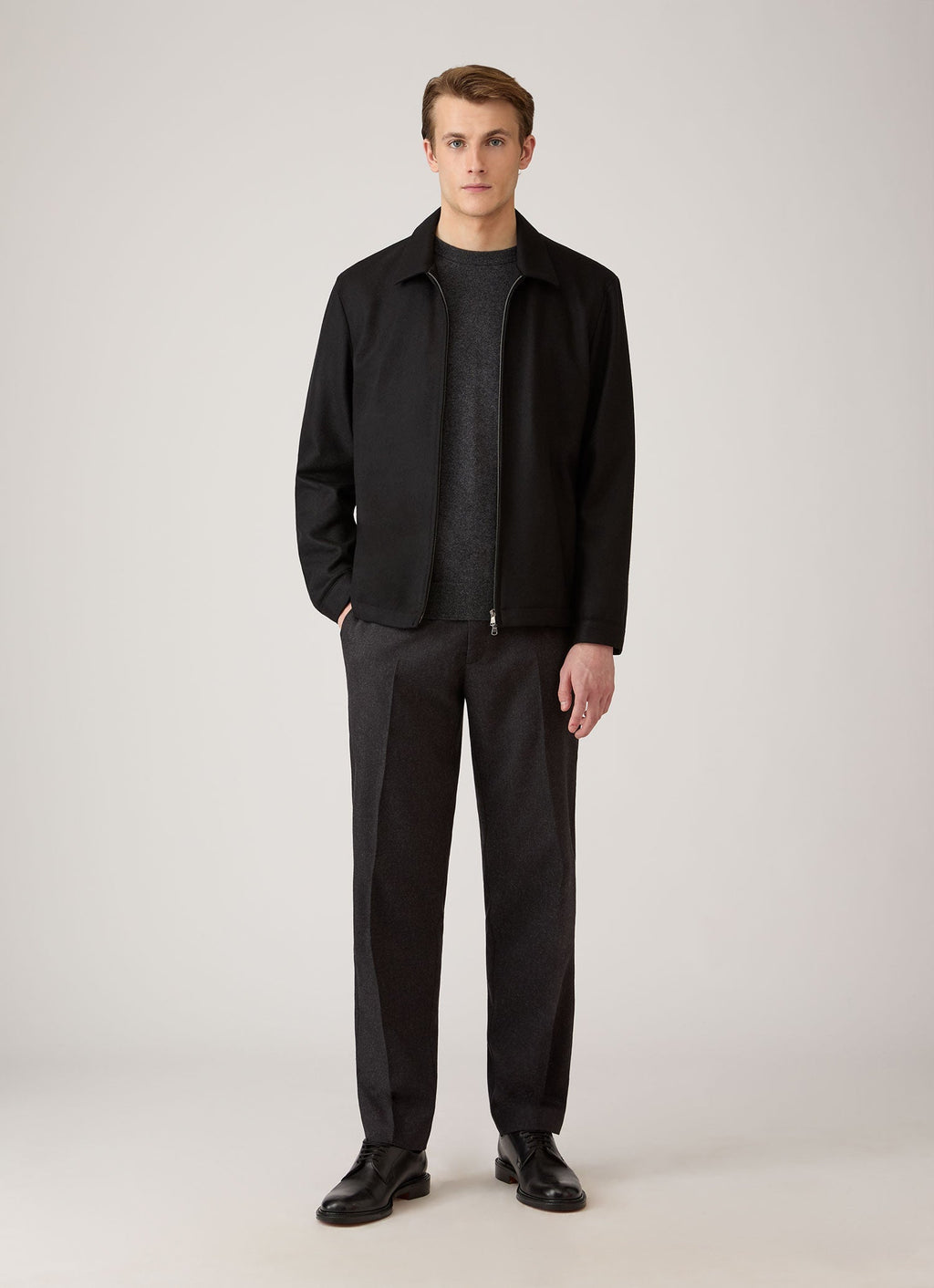 Men's Cashmere Crew Neck Jumper in Charcoal Melange