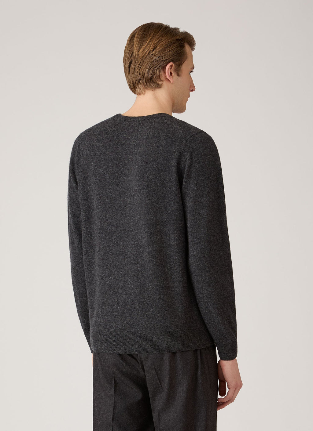 Men's Cashmere Crew Neck Jumper in Charcoal Melange