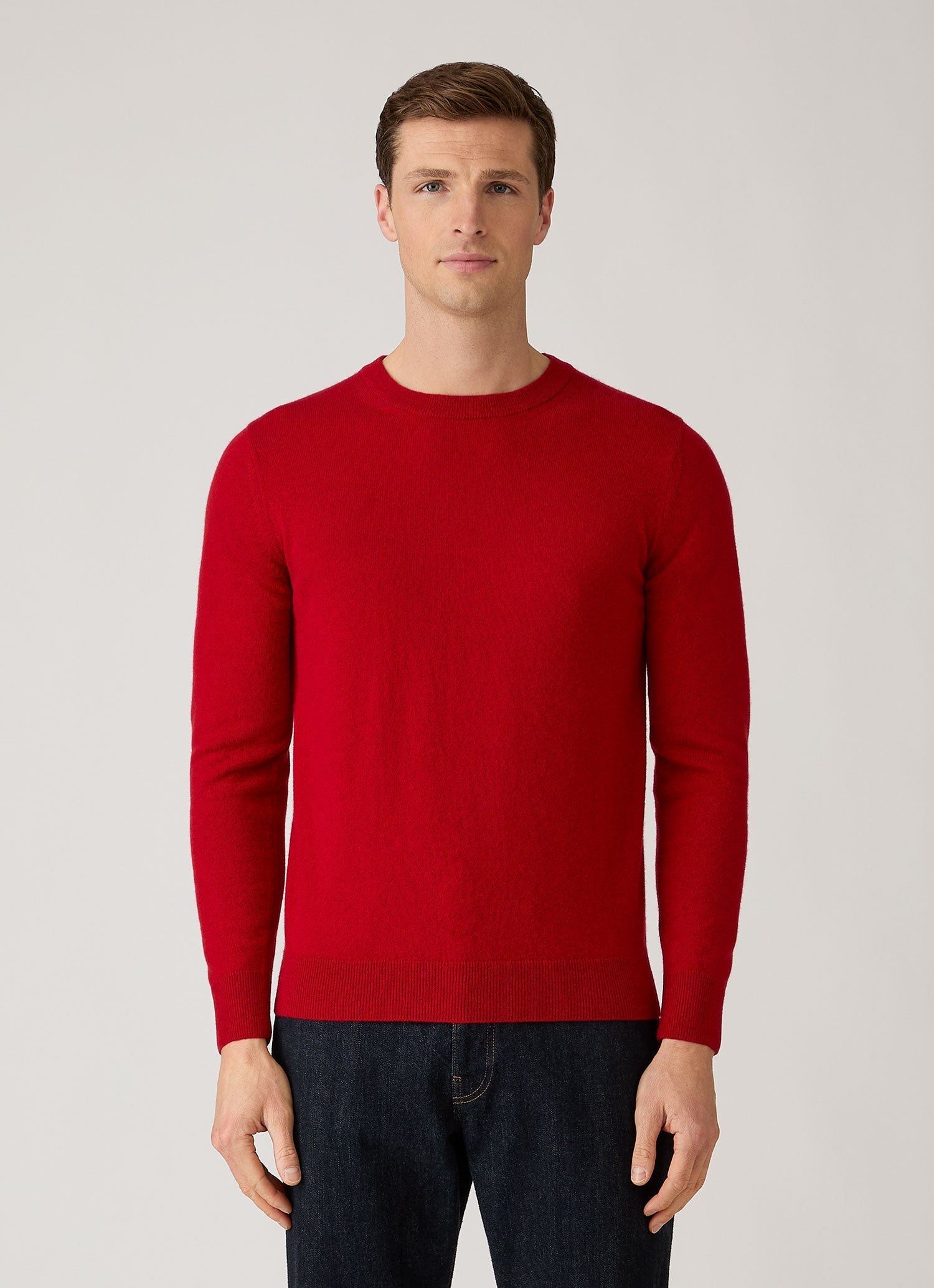Men's Cashmere Crew Neck Jumper in Ruby Red