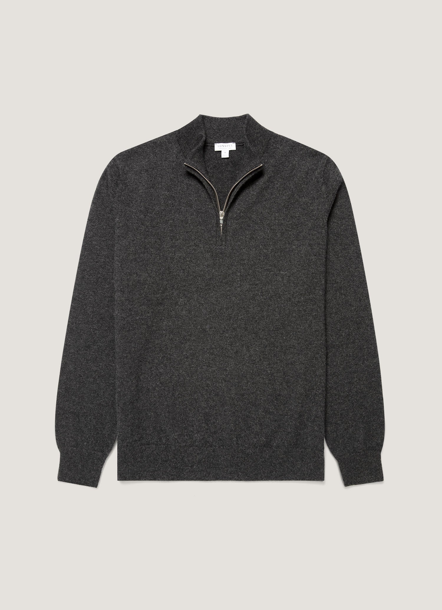 Men's Cashmere Half Zip Jumper in Charcoal Melange