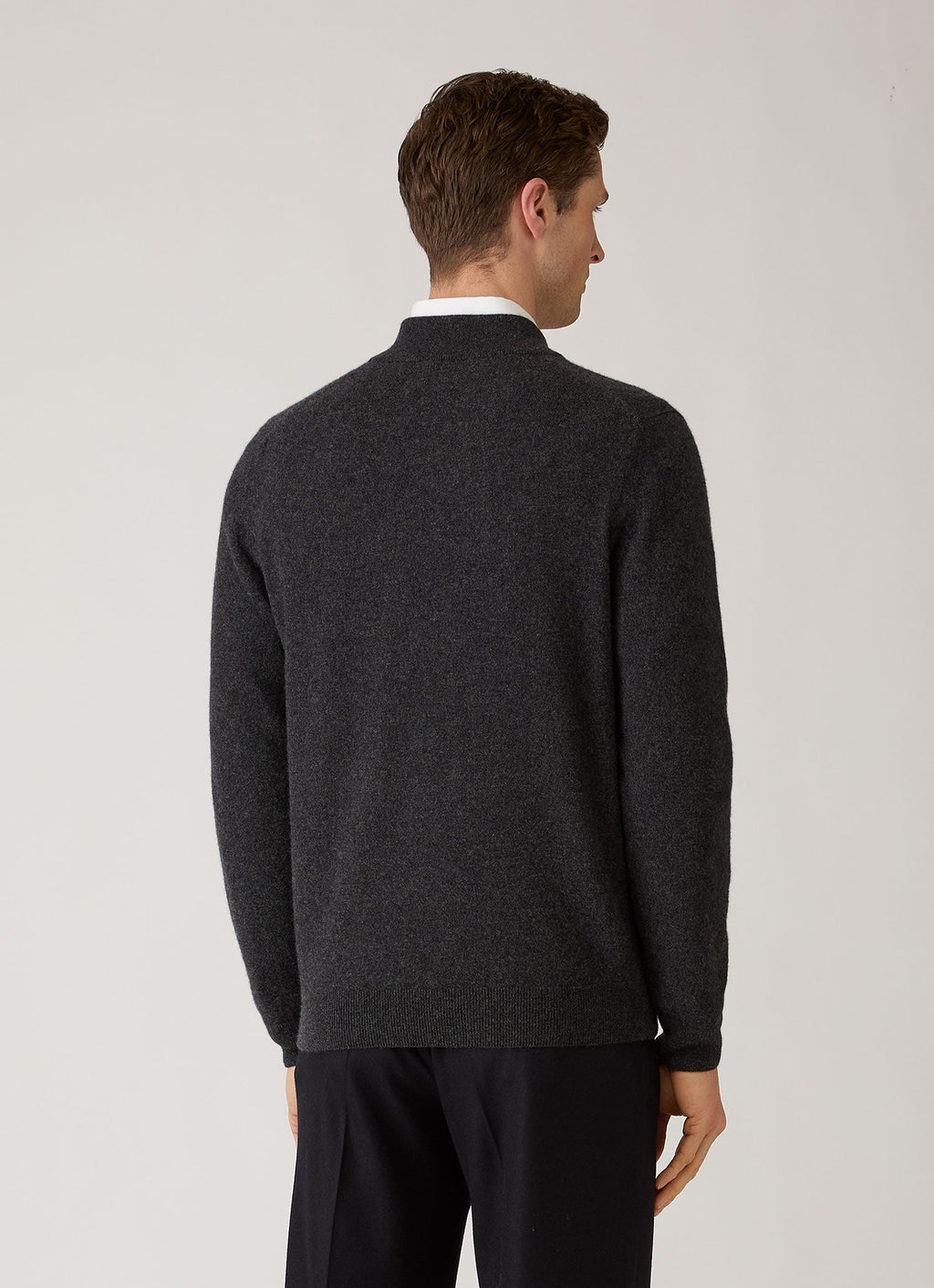 Men's Cashmere Half Zip Jumper in Charcoal Melange