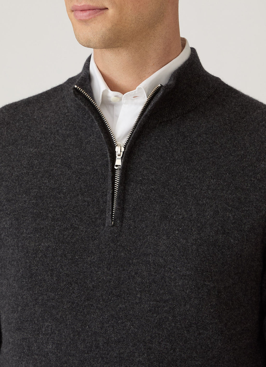 Men's Cashmere Half Zip Jumper in Charcoal Melange