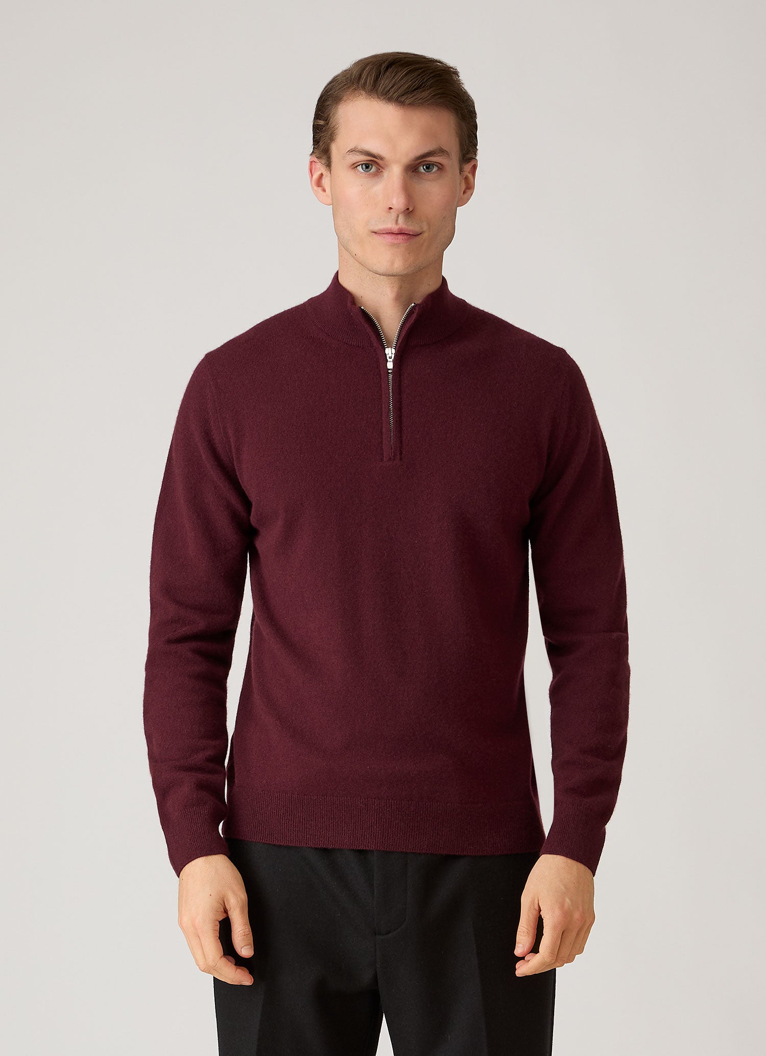 Men's Cashmere Half Zip Jumper in Bakelite