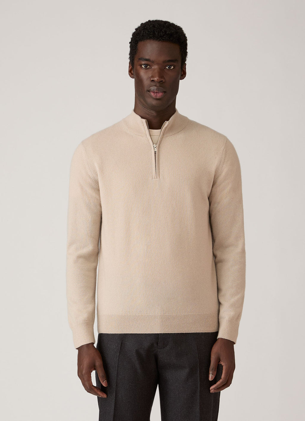 Men's Cashmere Half Zip Jumper in Swansdown