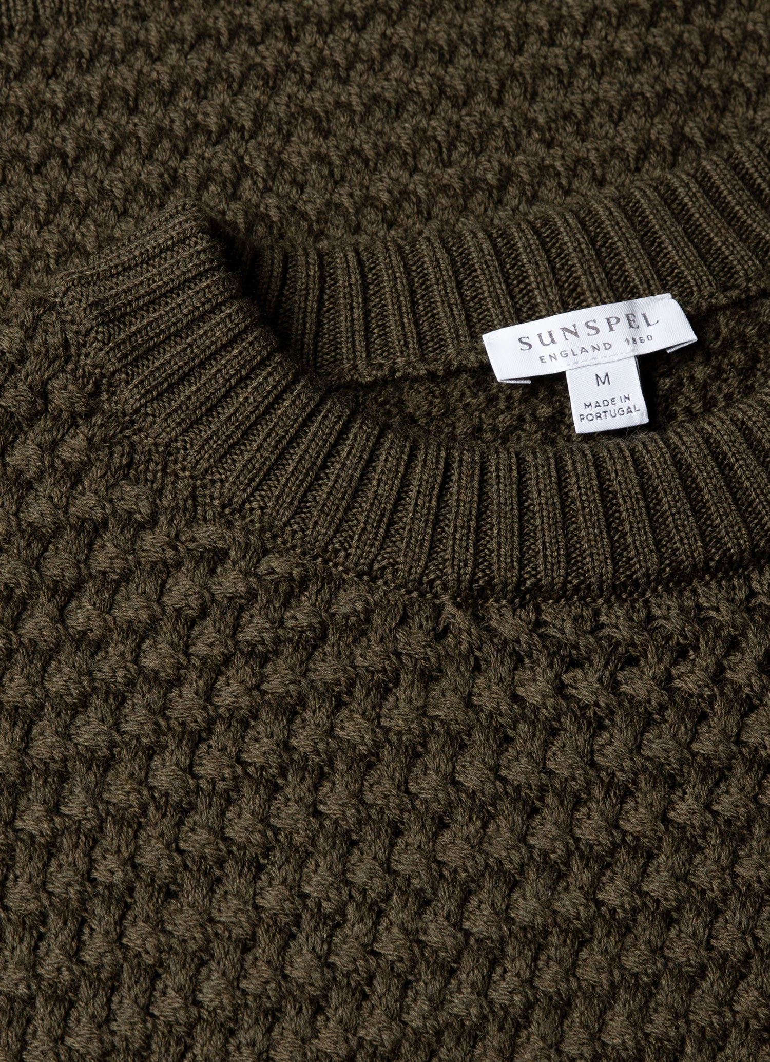 Men's Merino Wool Basketweave Jumper in Loden Green