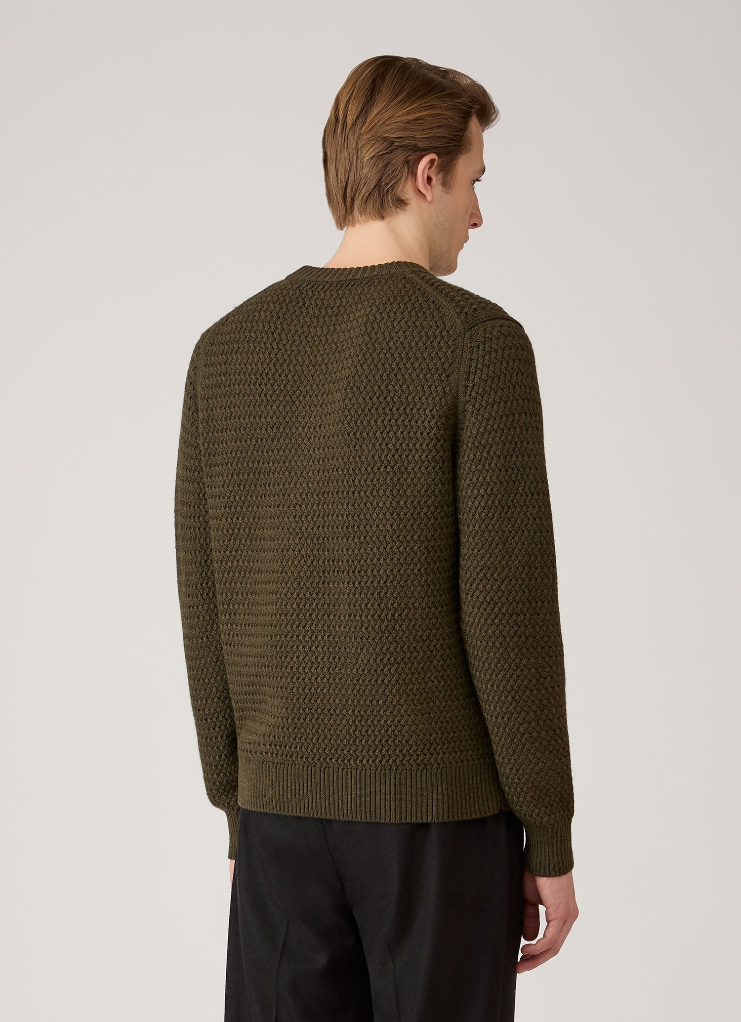 Men's Merino Wool Basketweave Jumper in Loden Green