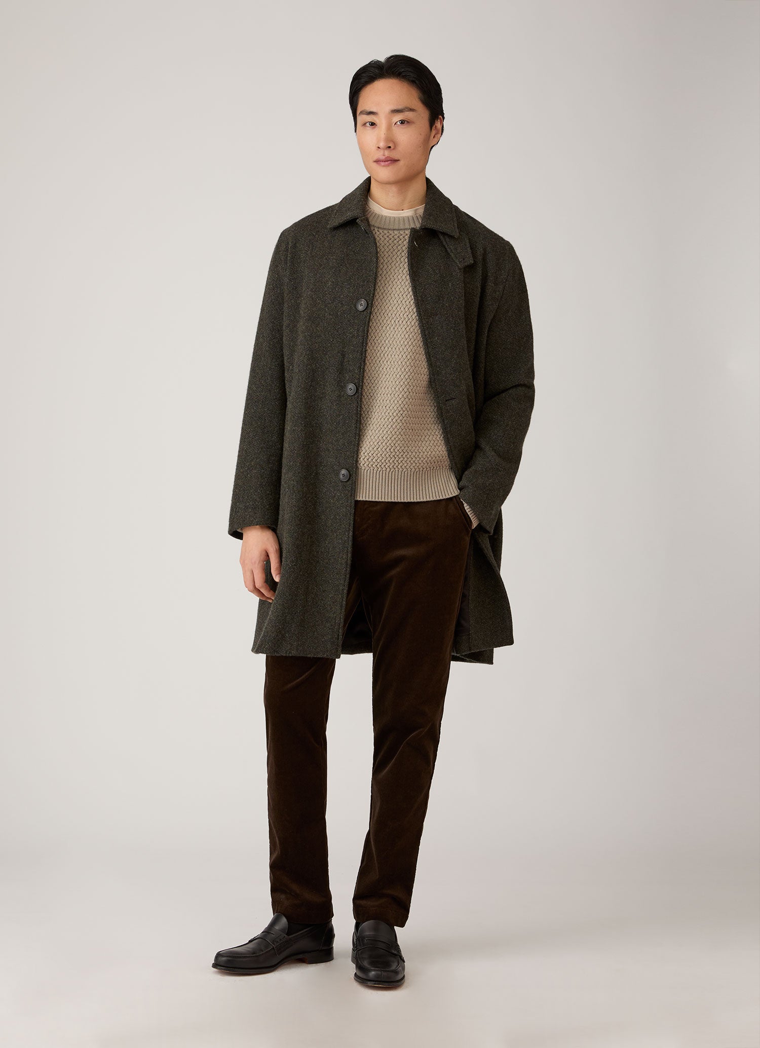 Men's Merino Wool Basketweave Jumper in Stone