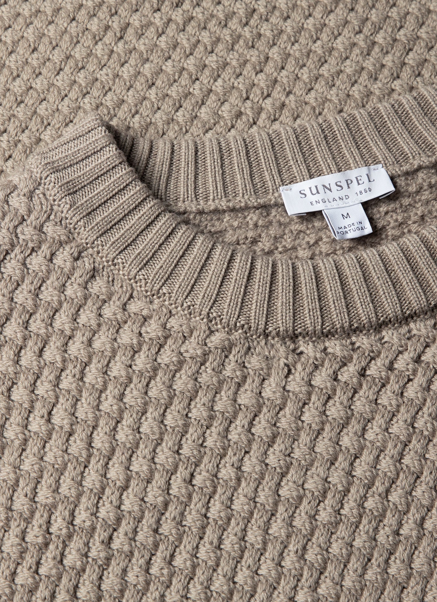 Men's Merino Wool Basketweave Jumper in Stone