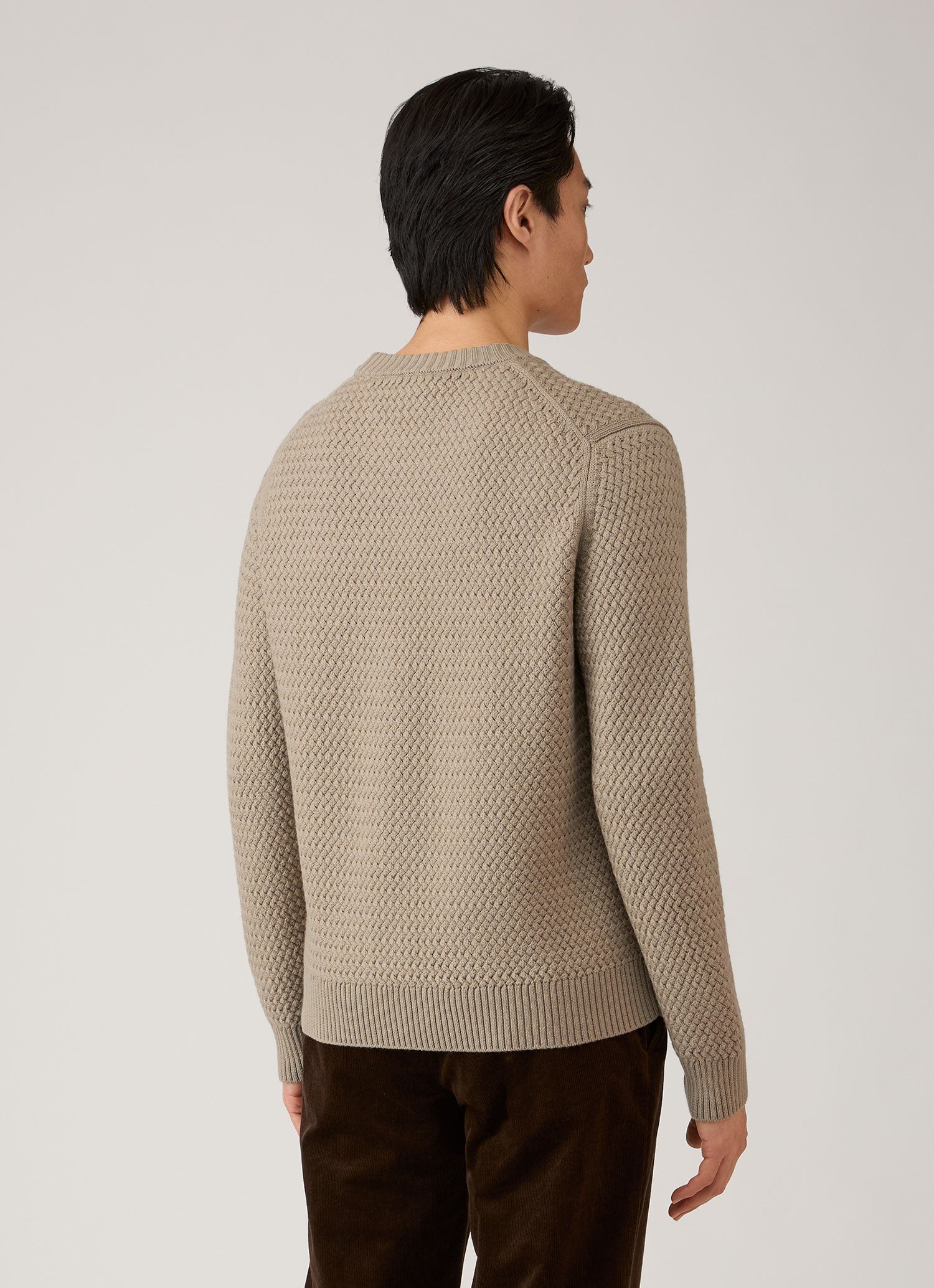 Men's Merino Wool Basketweave Jumper in Stone