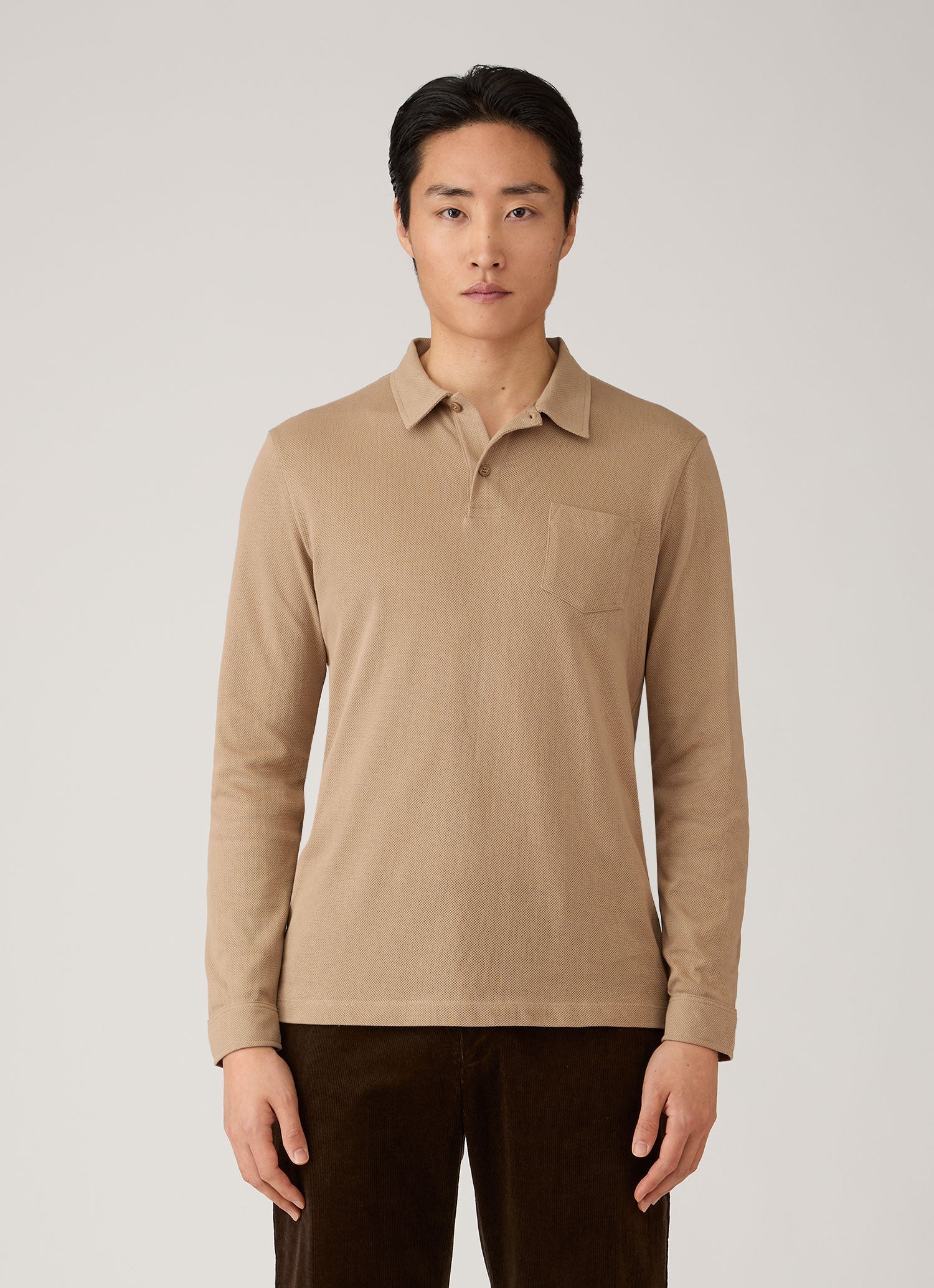 Men's Long Sleeve Riviera Polo Shirt in Dark Beige