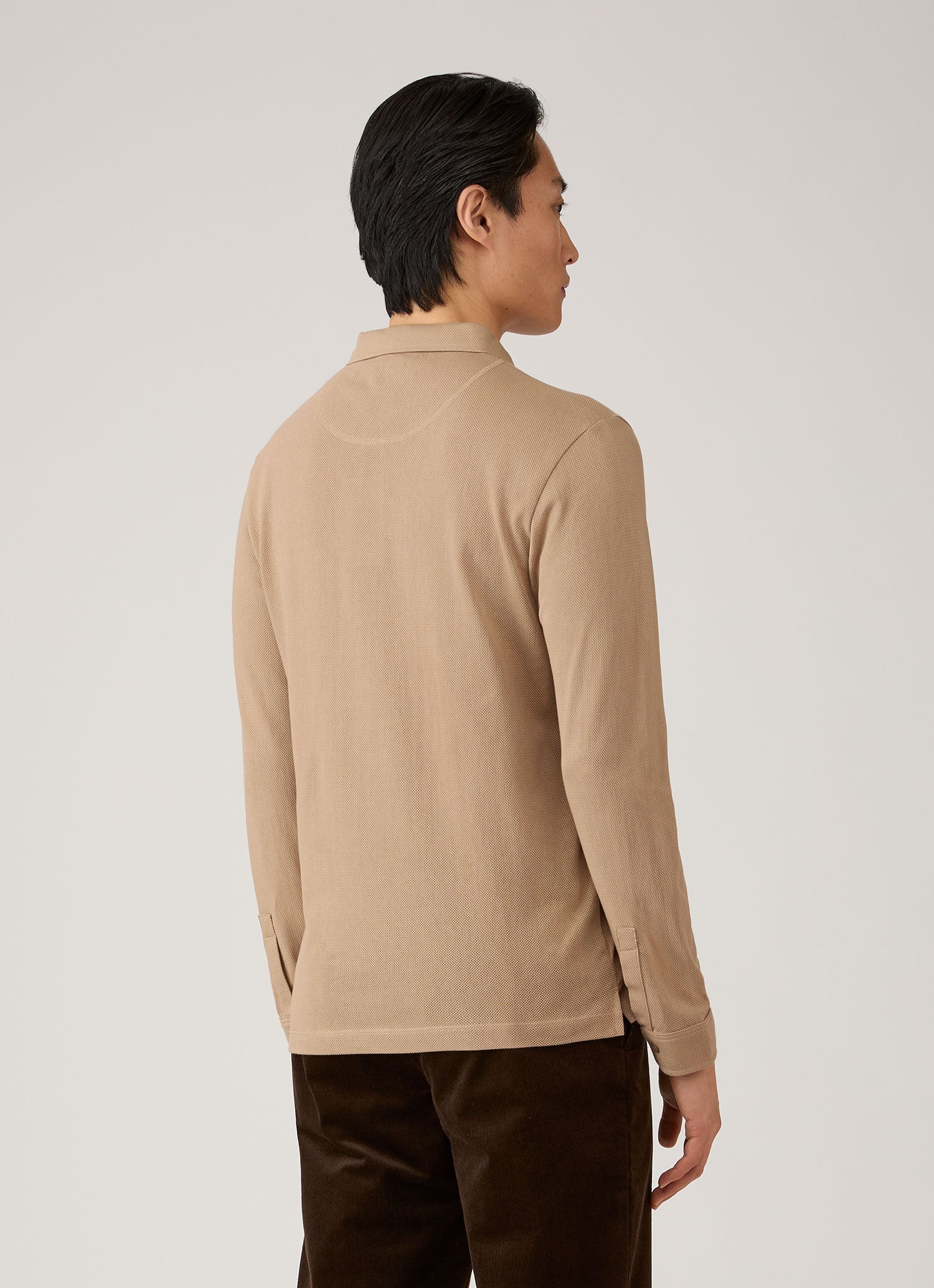 Men's Long Sleeve Riviera Polo Shirt in Dark Beige