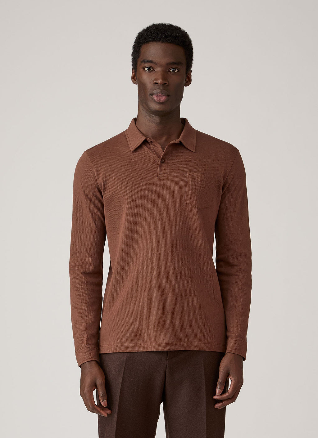 Men's Long Sleeve Riviera Polo Shirt in Chestnut