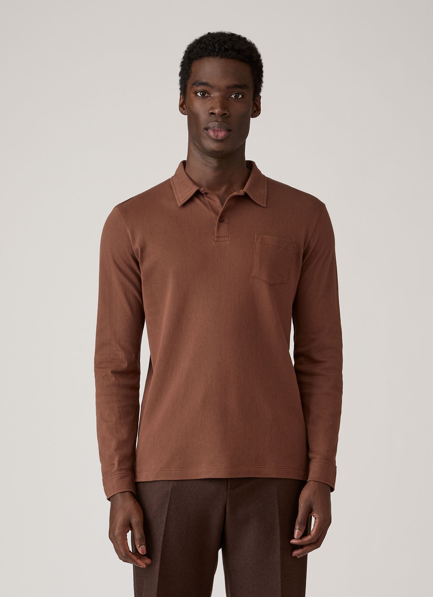 Men's Long Sleeve Riviera Polo Shirt in Chestnut