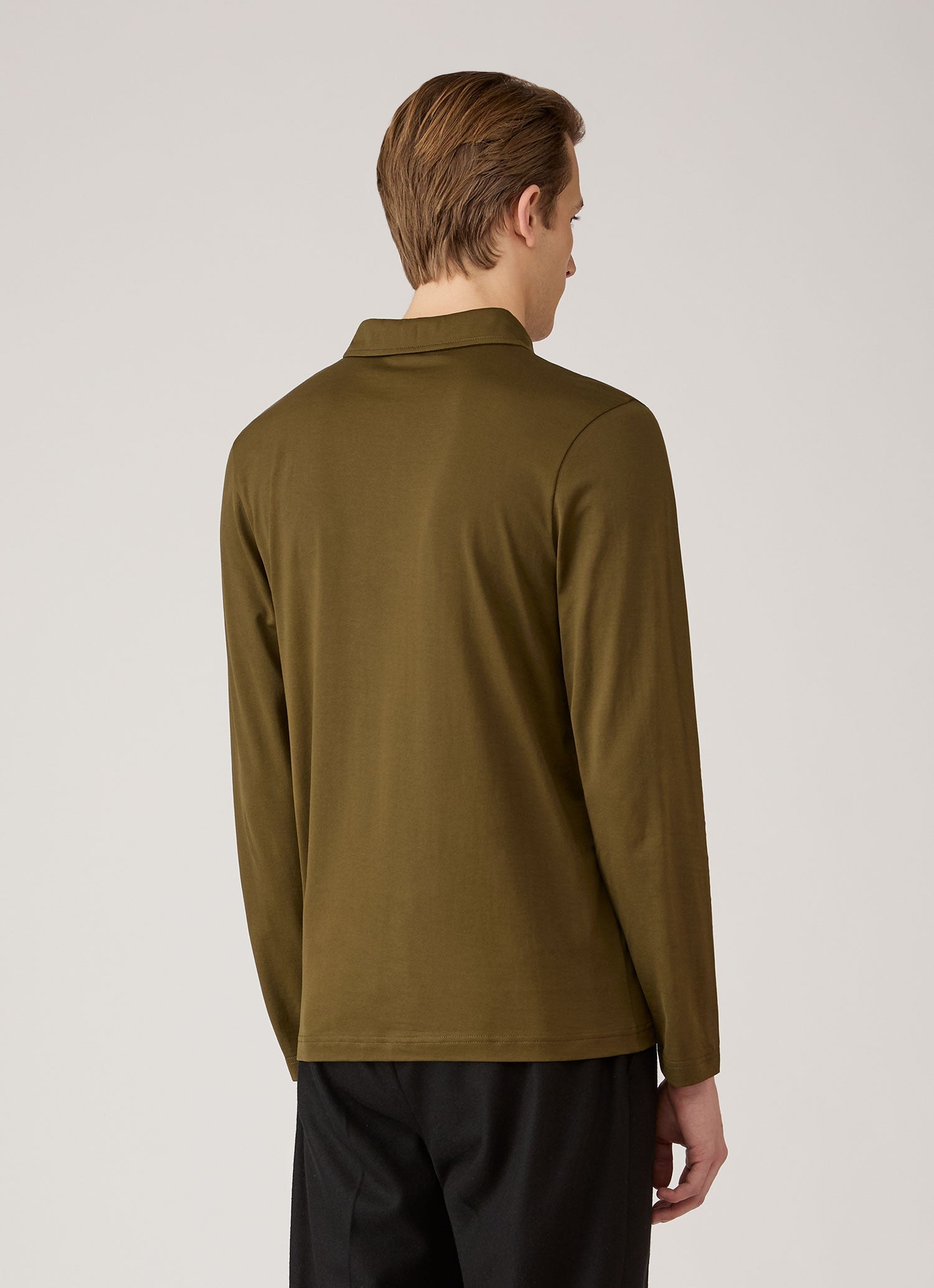 Men's Long Sleeve Classic Jersey Polo Shirt in Loden Green