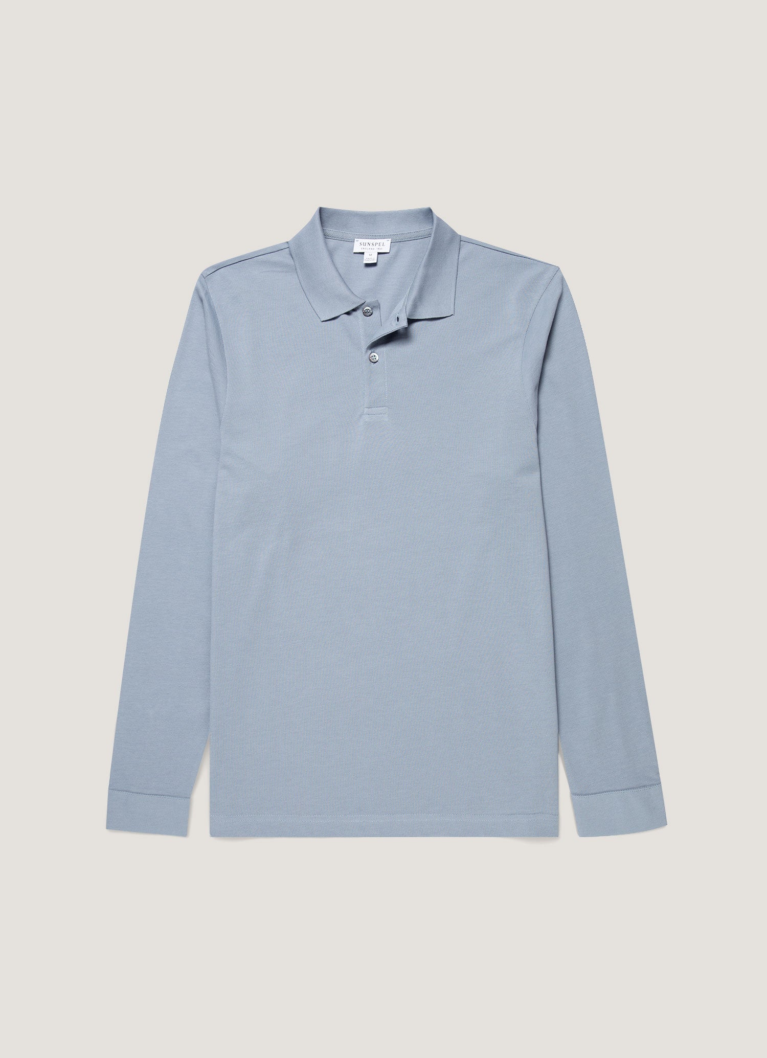 Men's Long Sleeve Piqué Polo Shirt in Powder Blue
