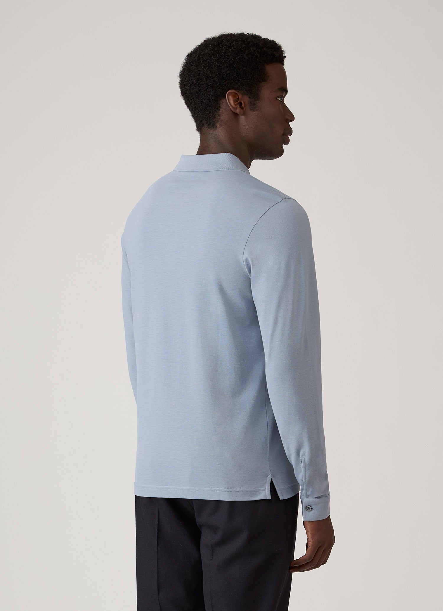 Men's Long Sleeve Piqué Polo Shirt in Powder Blue