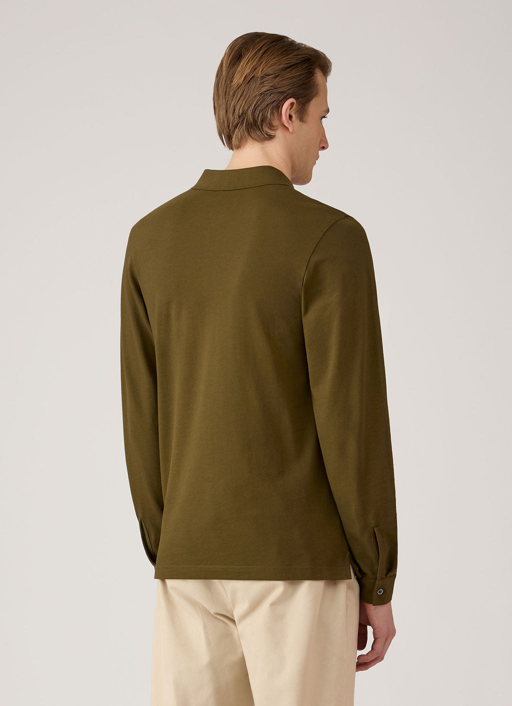 Men's Long Sleeve Piqué Polo Shirt in Loden Green
