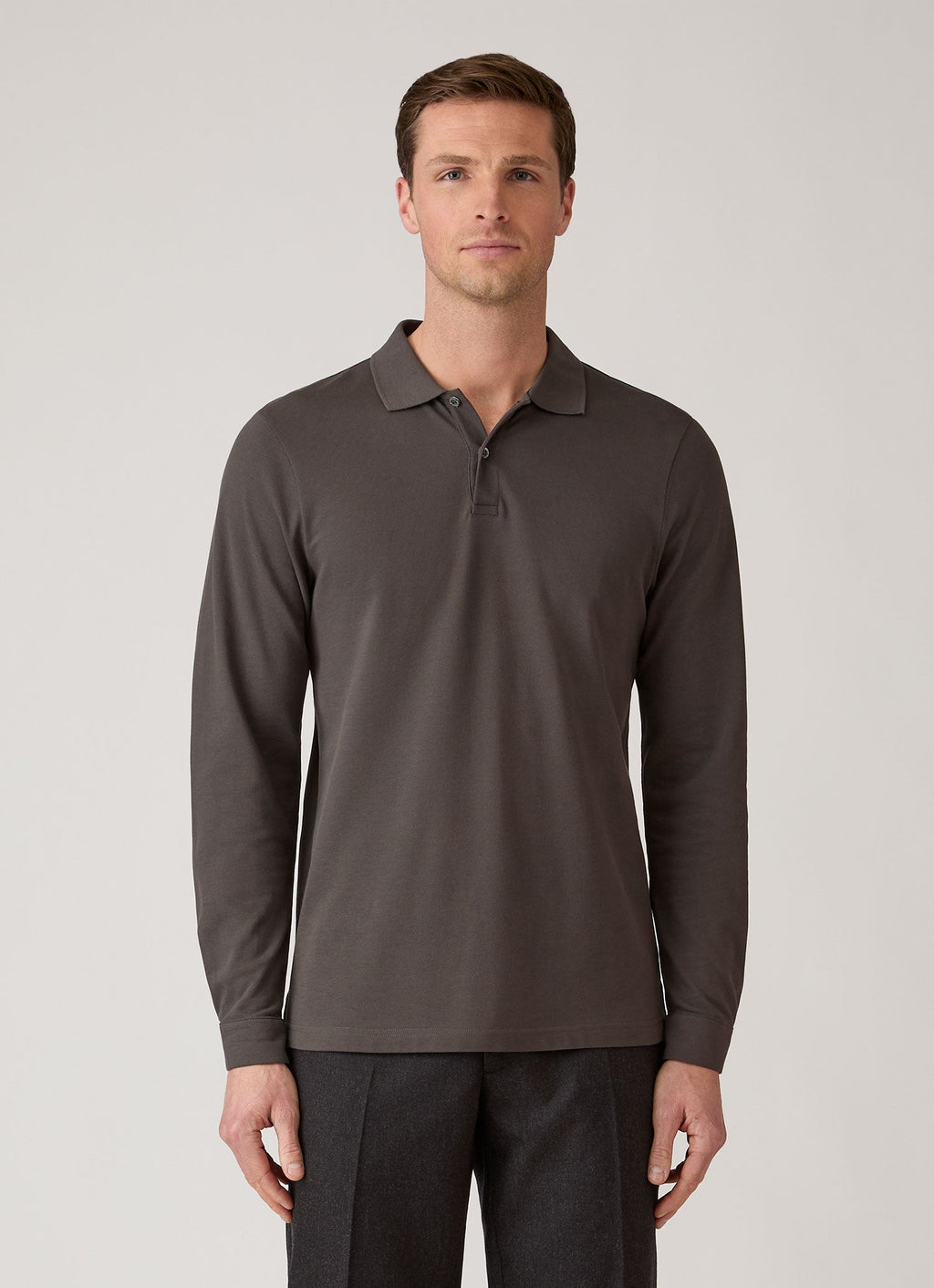Men's Long Sleeve Piqué Polo Shirt in Anthracite