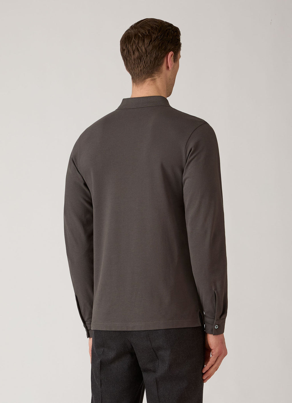 Men's Long Sleeve Piqué Polo Shirt in Anthracite