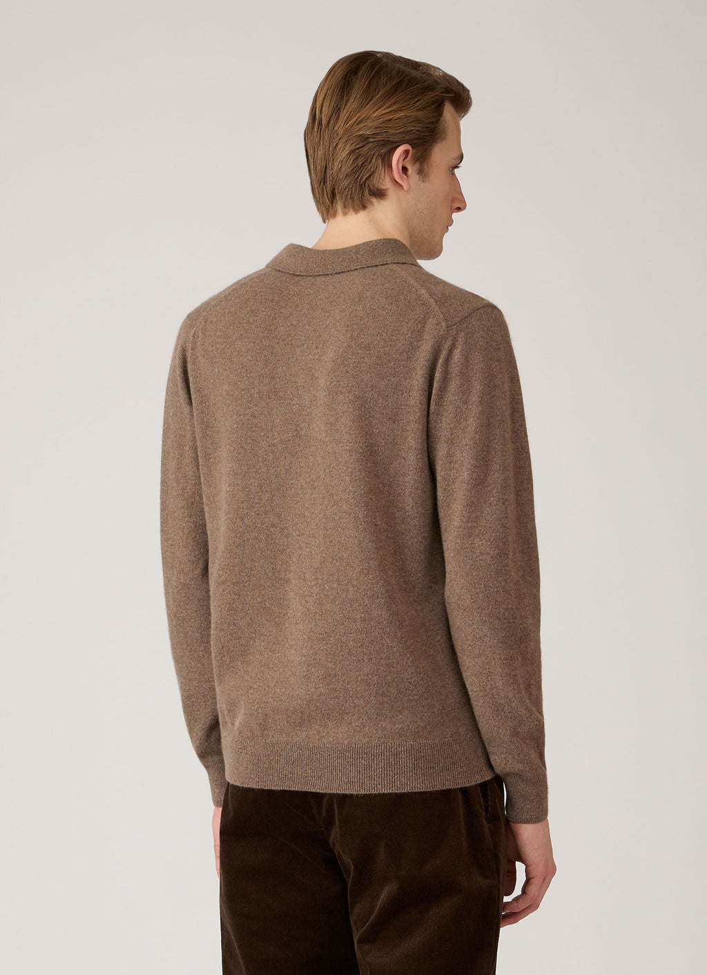 Men's Cashmere Knitted Polo Shirt in Taupe