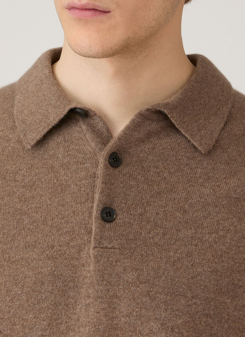 Men's Cashmere Knitted Polo Shirt in Taupe