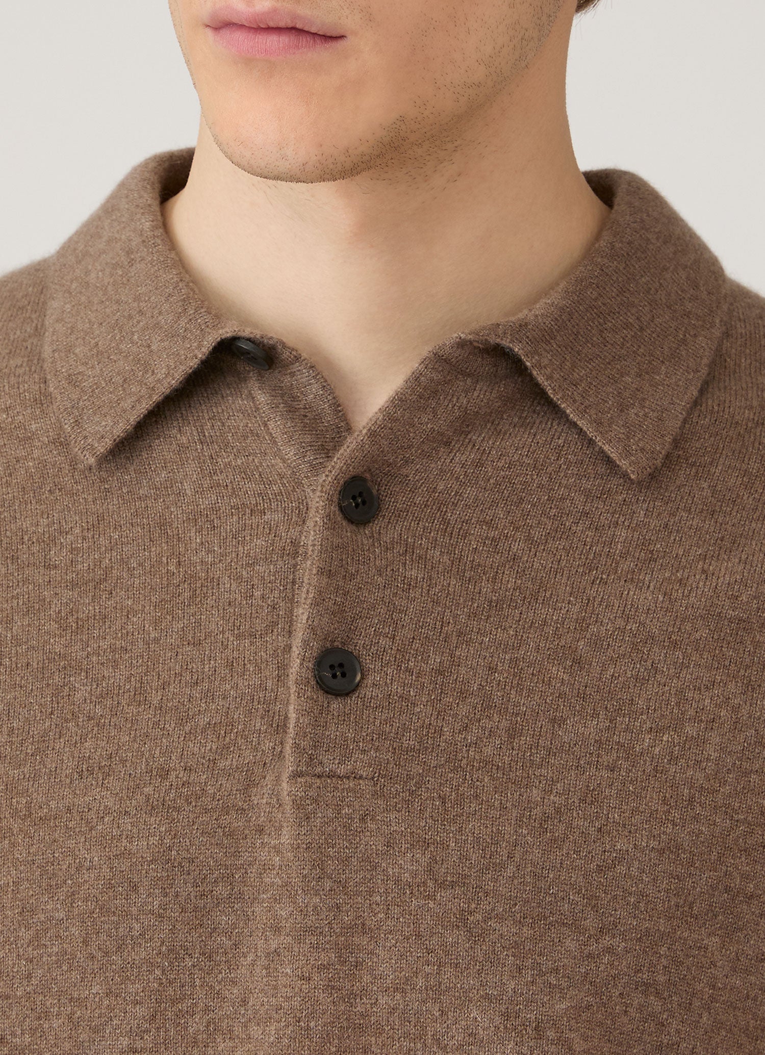 Men's Cashmere Knitted Polo Shirt in Taupe