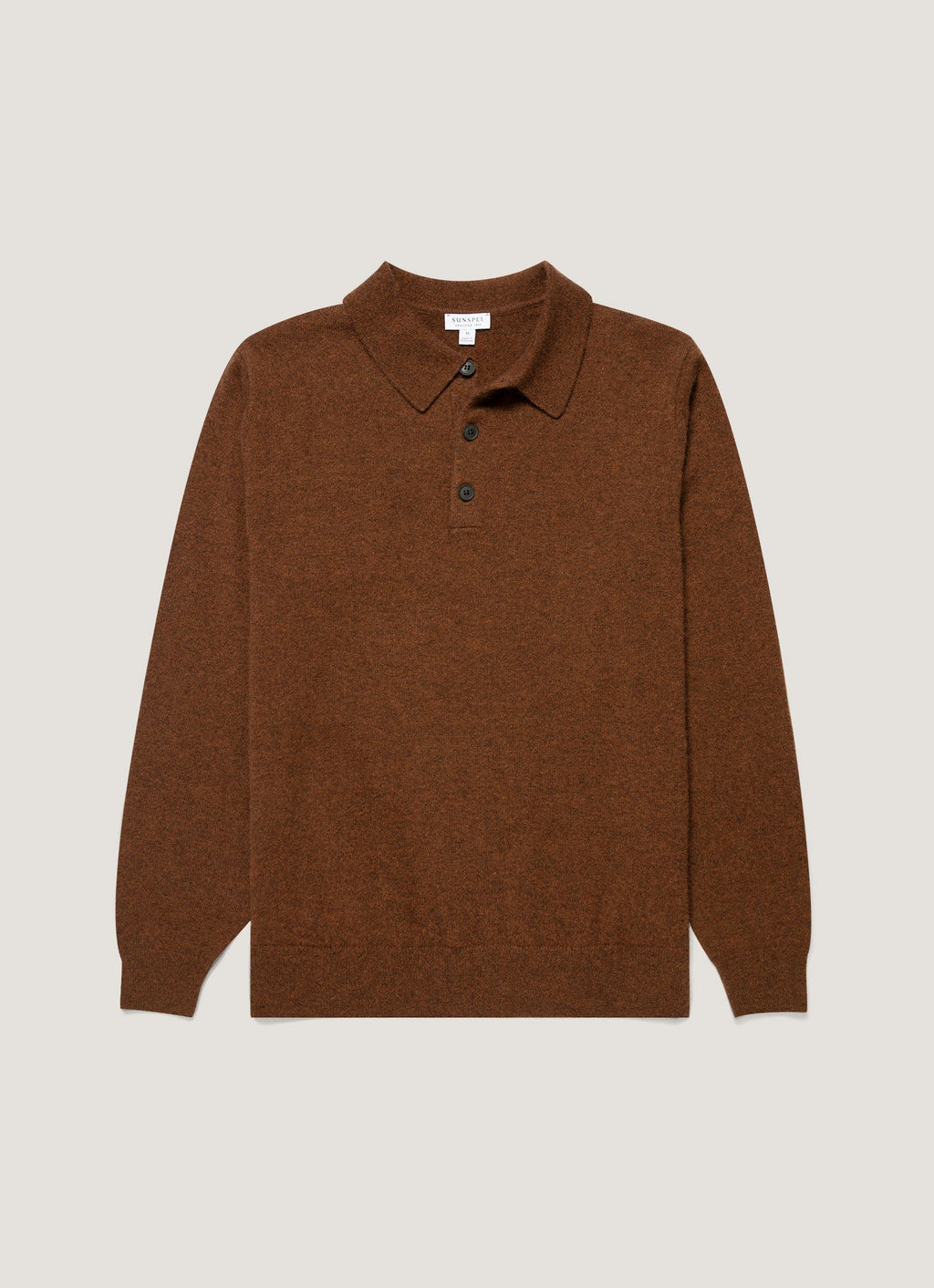 Men's Cashmere Knitted Polo Shirt in Chestnut Melange