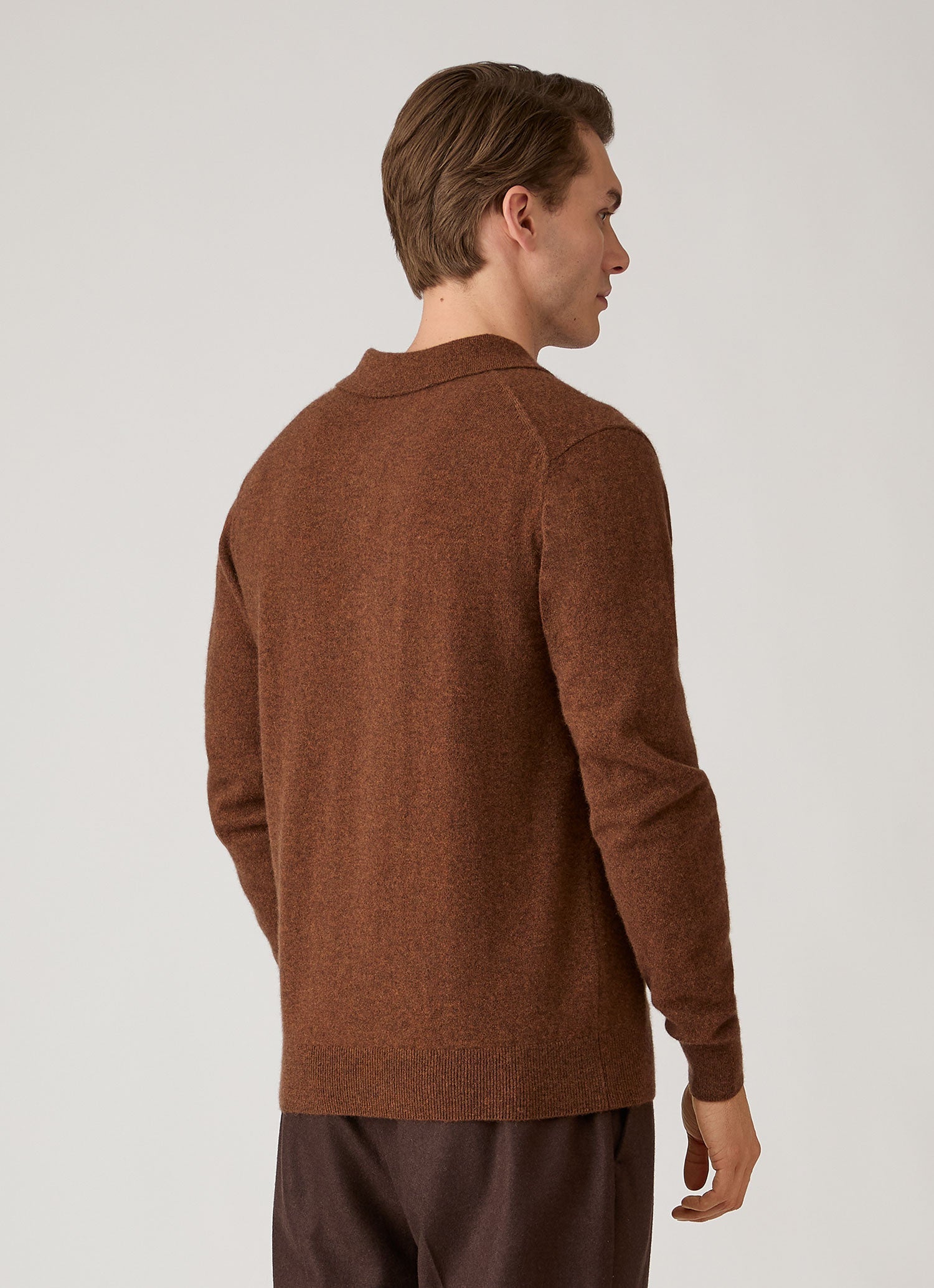 Men's Cashmere Knitted Polo Shirt in Chestnut Melange