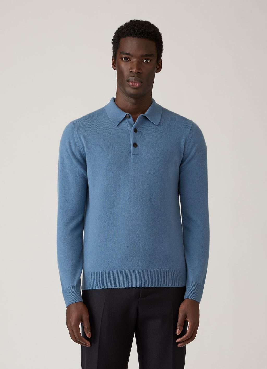 Men's Cashmere Knitted Polo Shirt in Powder Blue
