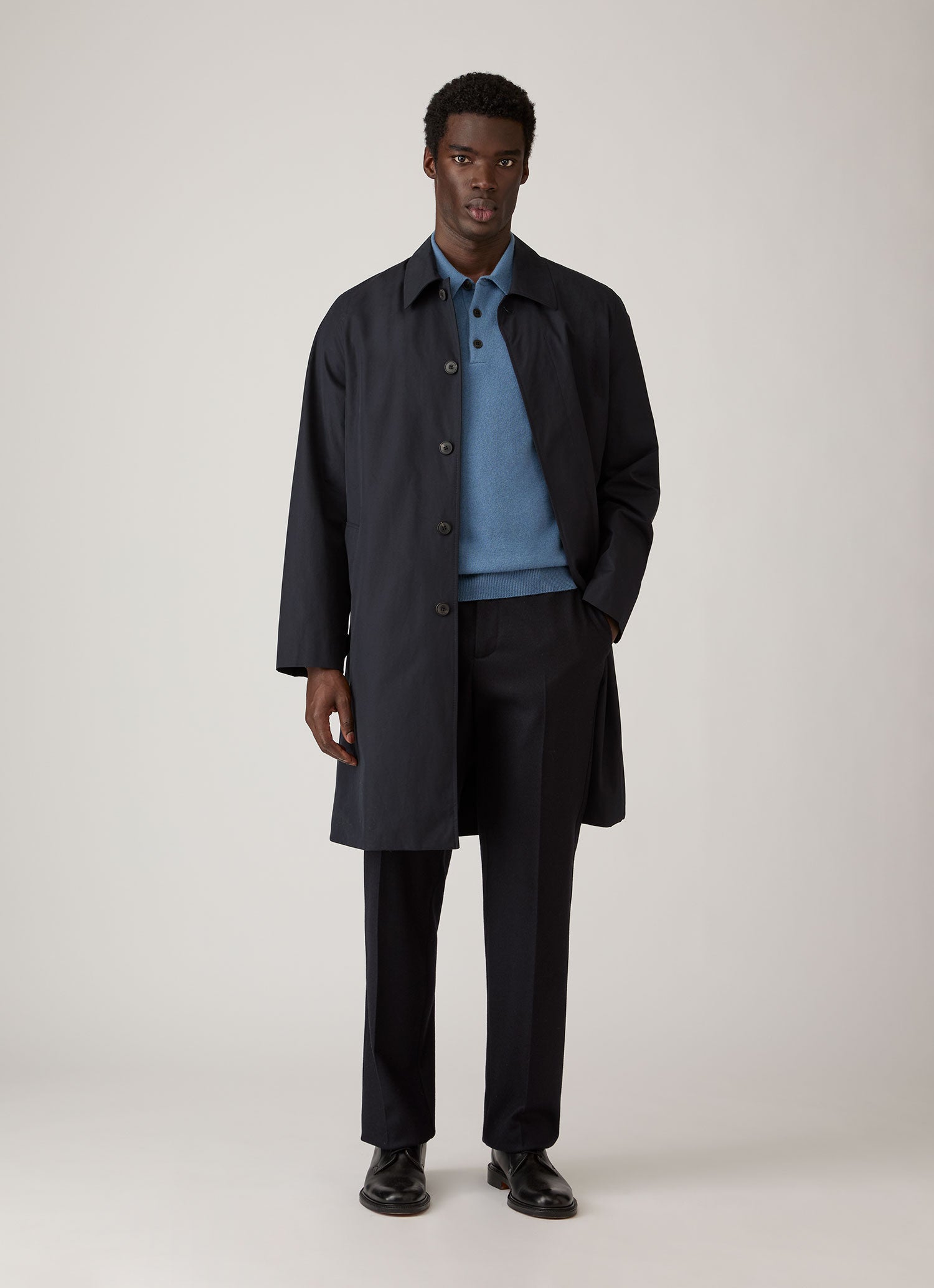 Men's Cashmere Knitted Polo Shirt in Powder Blue
