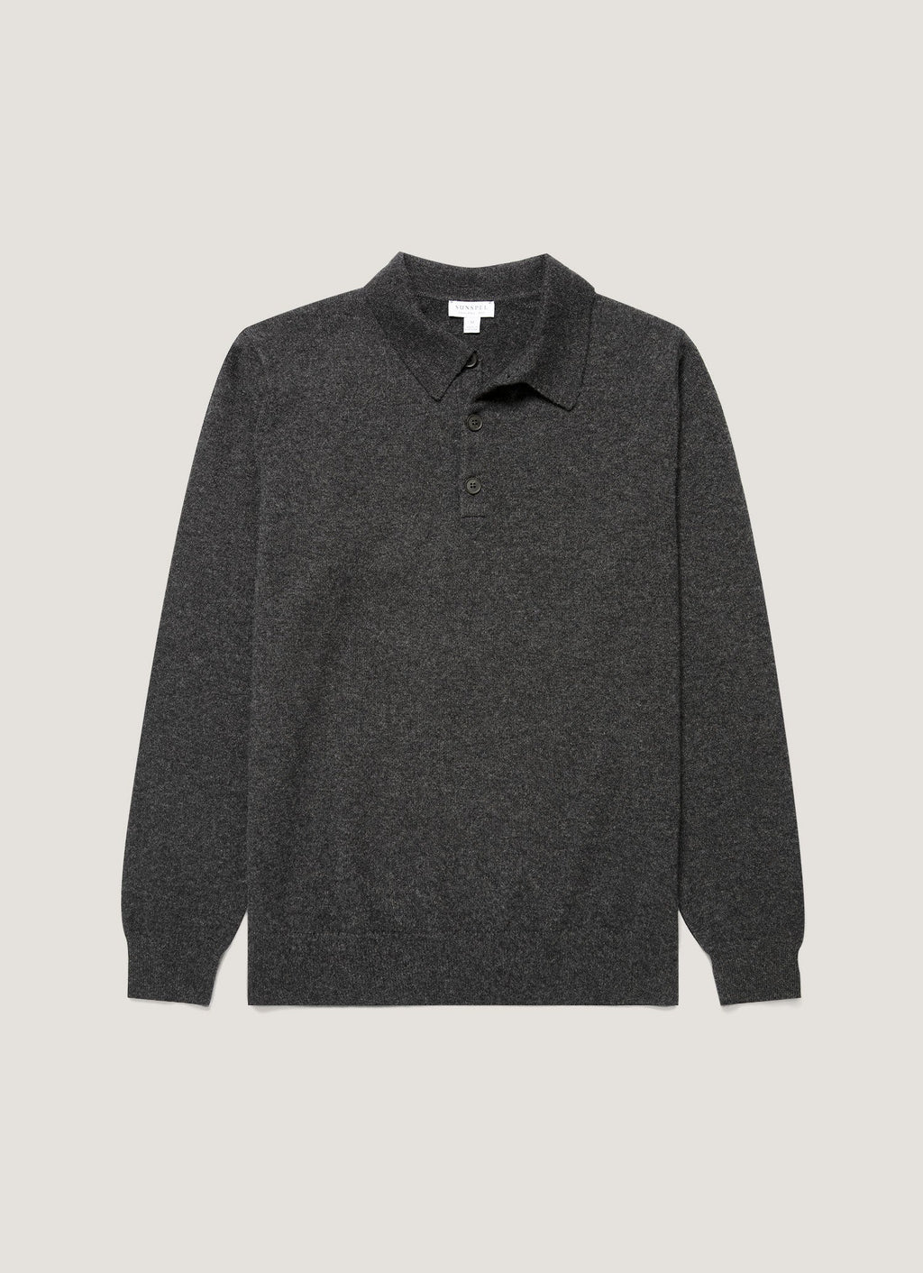 Men's Cashmere Knitted Polo Shirt in Charcoal Melange