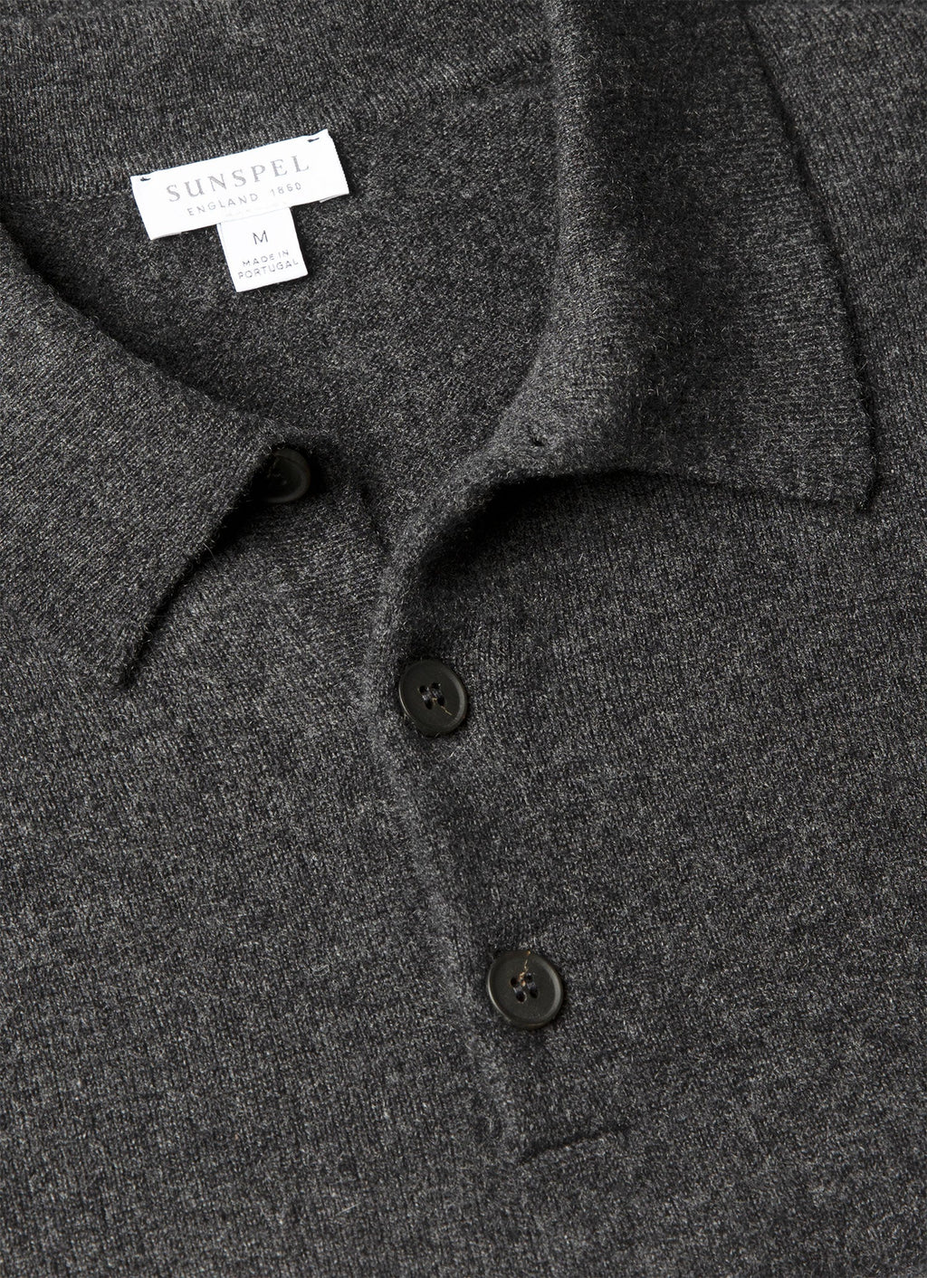 Men's Cashmere Knitted Polo Shirt in Charcoal Melange