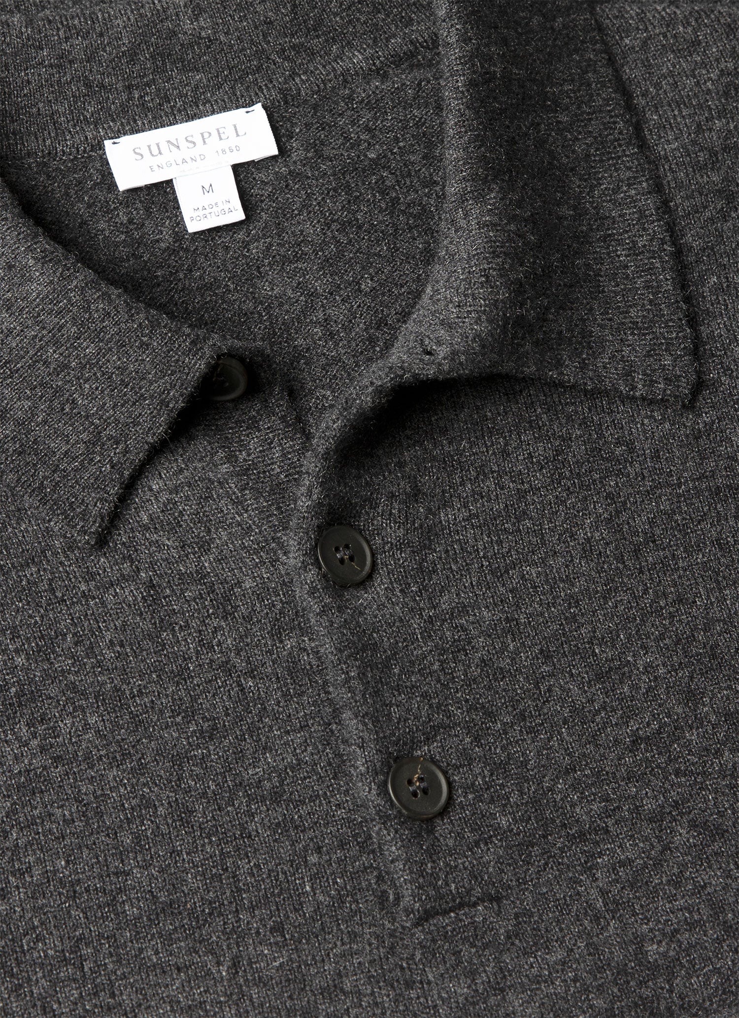 Men's Cashmere Knitted Polo Shirt in Charcoal Melange