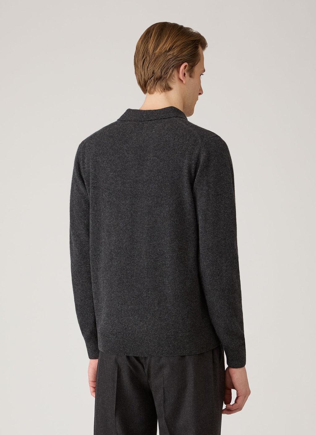 Men's Cashmere Knitted Polo Shirt in Charcoal Melange